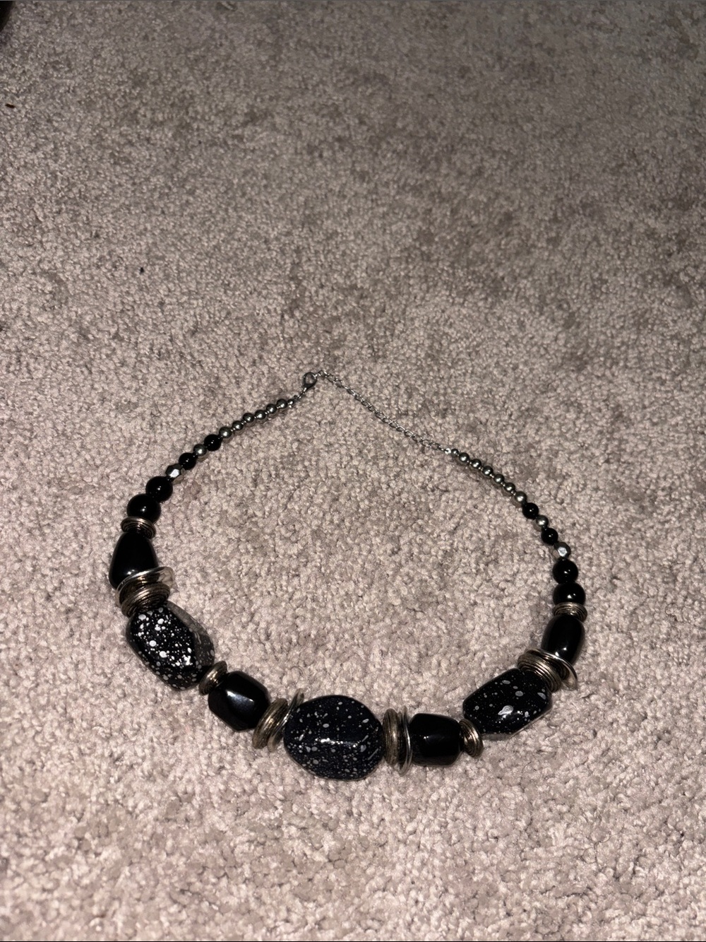 paparazzi Black Speckled Bead Necklace with Silver Accents